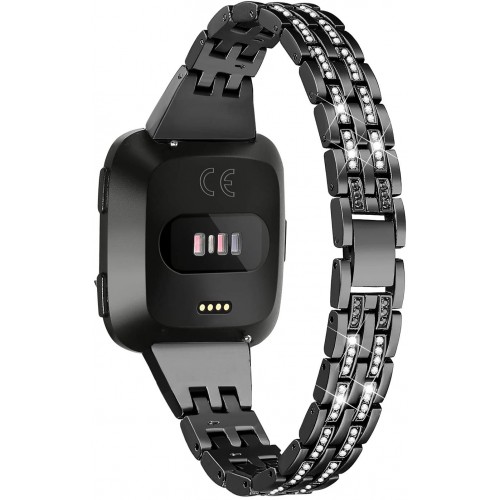 bayite Slim Bling Bands Compatible with Fitbit Versa/Versa 2/Versa Lite Smartwatch, Dressy Metal Bracelet Jewelry Wristband Women, Black