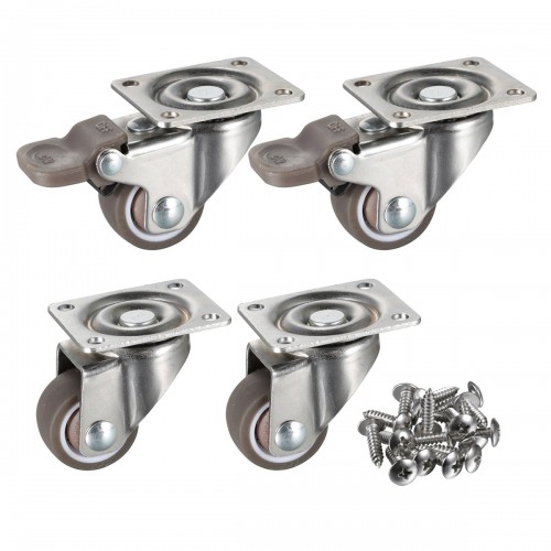 bayite 4 Pack 1" Low Profile Casters Wheels Soft Rubber Swivel Caster with 360 Degree Top Plate 100 lb Total Capacity for Set of 4 (2 with Brakes & 2 Without)