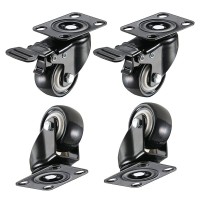 bayite 4 Pack 2" Heavy Duty Caster Wheels Polyurethane PU Swivel Casters with 360 Degree Top Plate 220lb Total Capacity for Set of 4 (2 with Brakes& 2 Without) Black