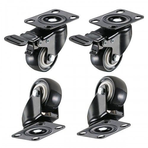 bayite 4 Pack 2" Heavy Duty Caster Wheels Polyurethane PU Swivel Casters with 360 Degree Top Plate 220lb Total Capacity for Set of 4 (2 with Brakes& 2 Without) Black
