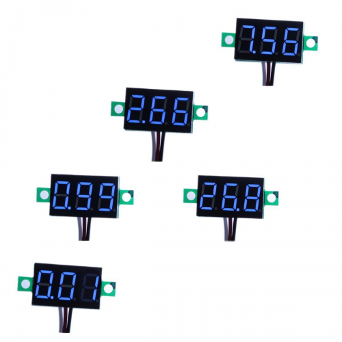 bayite Pack of 5 Three-Wire Calibratable DC 0~30V Blue Digital Mini Voltmeter Gauge Tester Mount Car Motorcycle Battery Monitor Volt Voltage Meter 0.36" Blue LED Display Panel